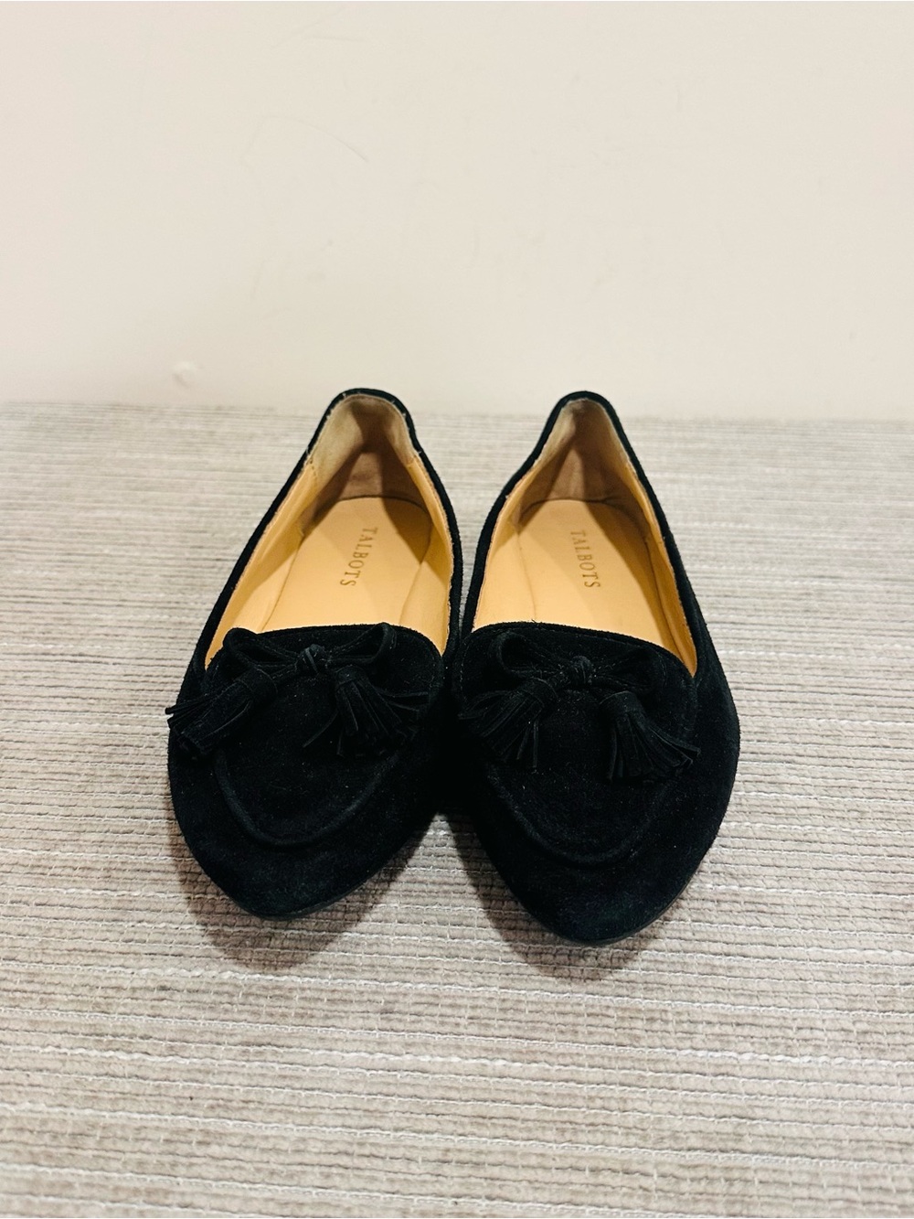 Talbots Francesca Tassel Driving Flats Womens 8 Black Suede Tasseled Pointed Toe - Picture 4 of 10